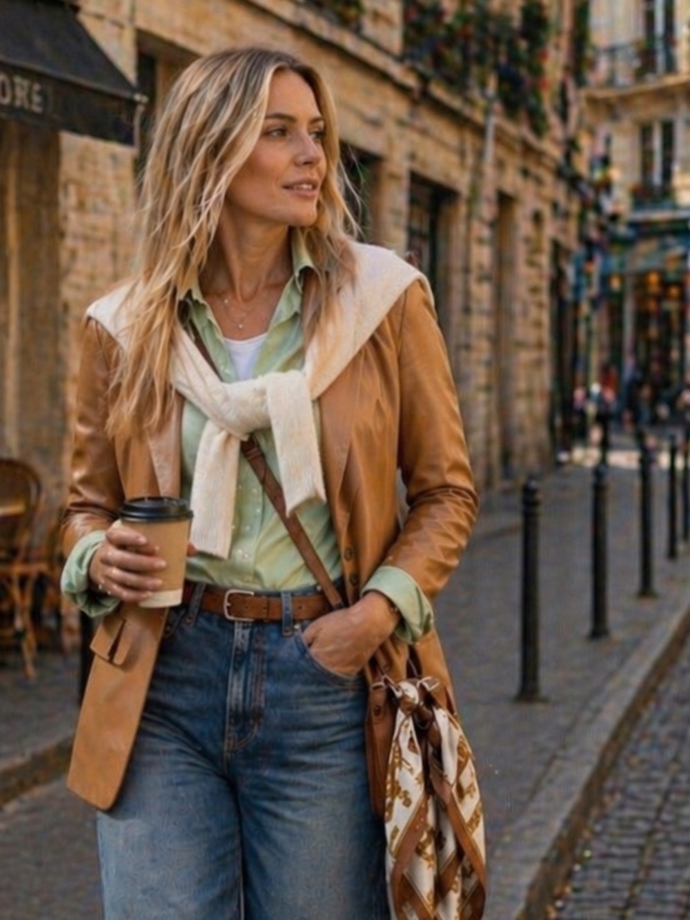 Tan Leather Blazer XS Genuine Lambskin Tailored Minimal Classic Jacket